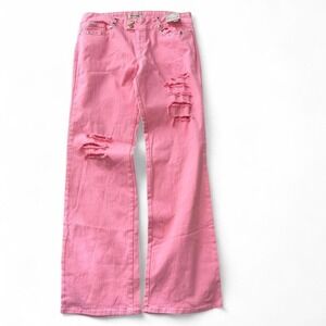 Y2K Pink Low Rise Studded Ripped Flare Jeans‎